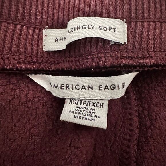 American Eagle Elastic Waist Amazingly Soft Jogger Sweatpants Burgundy XS - Picture 4 of 4